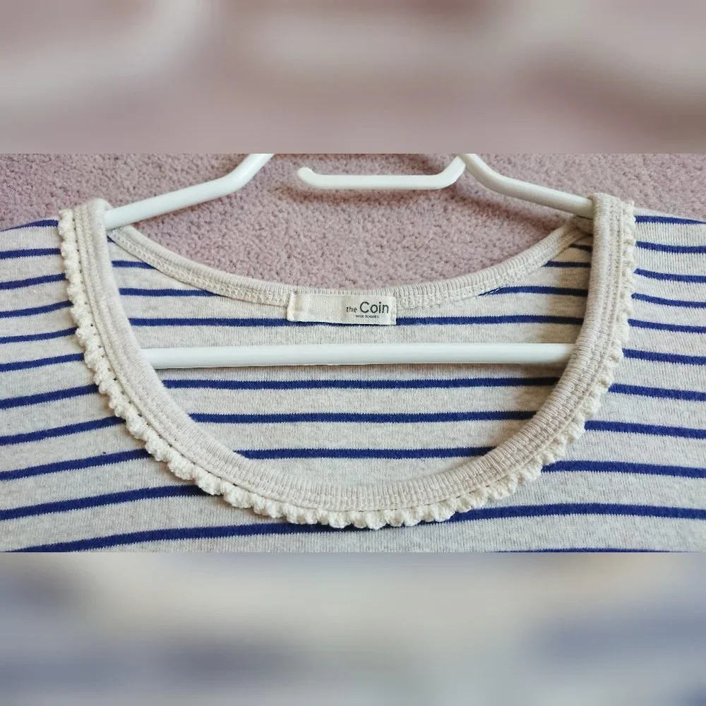 Striped Crochet Trim T-Shirt + White Pleated Mini Skirt Set - Picture 5 of 16